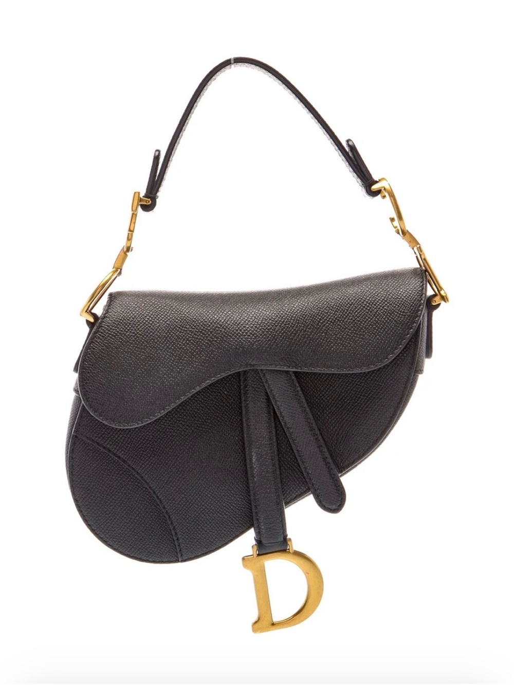 Dior Small Black Saddle Shoulder Bag with Gold 'D' Charm